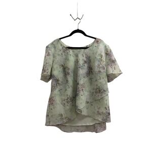 Blouse Floral Cottagecore Kathy Roberts Woman 20W Green Layered Crinkle Top
